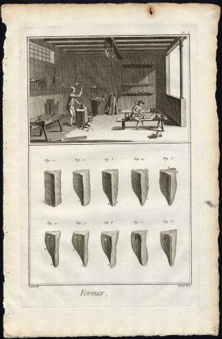 4 Antique Prints-FORMIER-FORM MAKER-TOOLS-SHOES-Diderot-Defehrt-1751