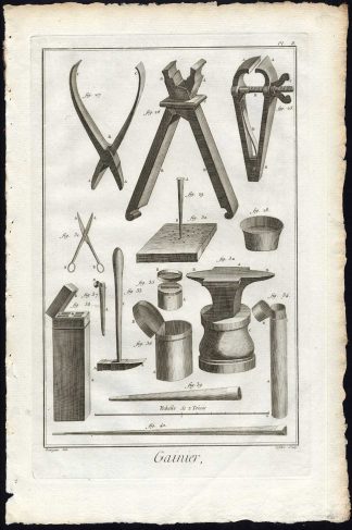 5 Antique Prints-GAINIER-CASE MAKER-TOOLS-TRADE-Defehrt-Diderot-1751