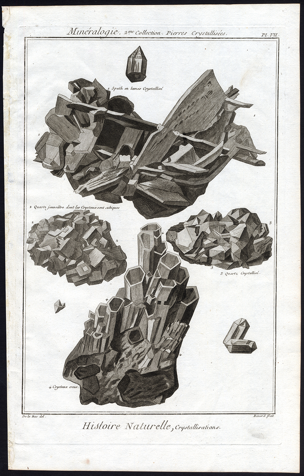 , Antique Print-MINERALOGY-CRYSTAL-CRYSTALLIZATION-Pl. 7-Diderot-1751, Pictura Antique Prints