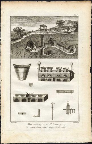 3 Antique Prints-METALLURGY-METAL-CASTING IRON ORE-MINING-MINE-Diderot-1751