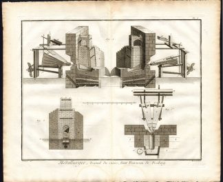 10 Antique Prints-METALLURGY-METAL-IRON ORE-SMELTING-BLAST FURNACE-Diderot-1751