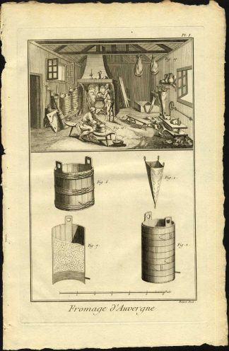 2 Antique Prints-CHEESE MAKING-AUVERGNE-FRANCE-Diderot-Benard-1751
