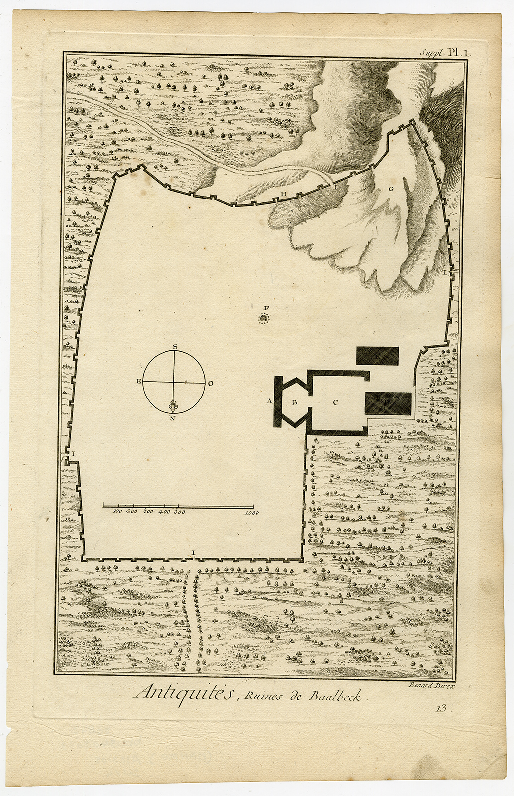 , 4 Antique Prints-RUINS OF BAALBEK-TEMPLE-LEBANON-HELIOPOLIS-Diderot-Benard-1751, Pictura Antique Prints