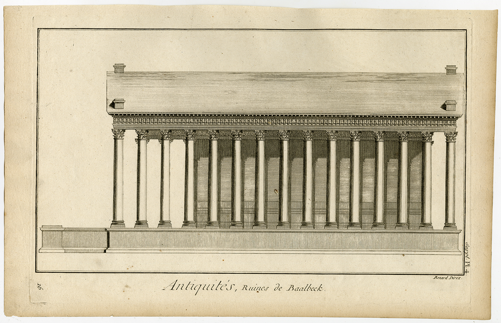 , 4 Antique Prints-RUINS OF BAALBEK-TEMPLE-LEBANON-HELIOPOLIS-Diderot-Benard-1751, Pictura Antique Prints