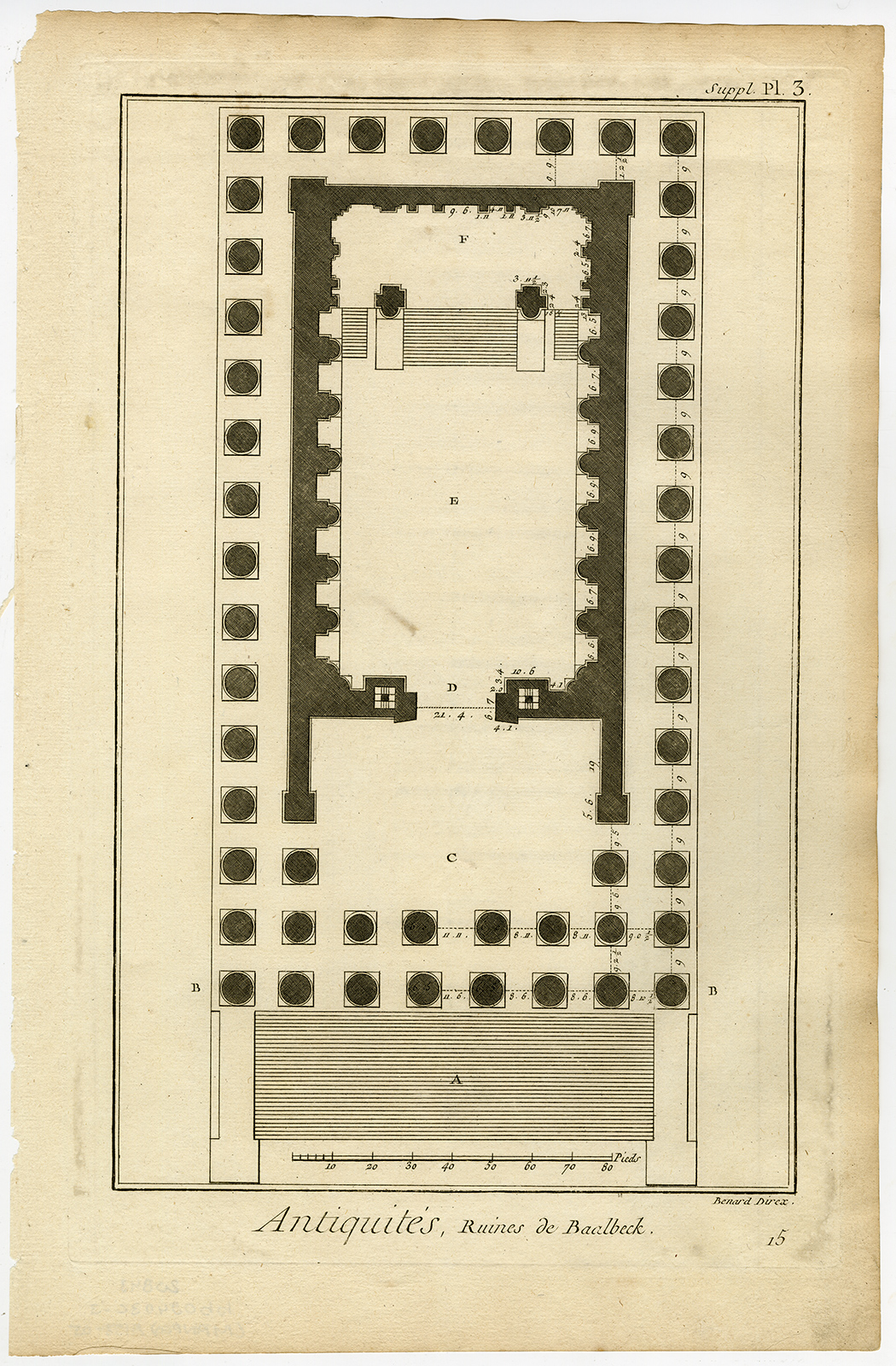 , 4 Antique Prints-RUINS OF BAALBEK-TEMPLE-LEBANON-HELIOPOLIS-Diderot-Benard-1751, Pictura Antique Prints