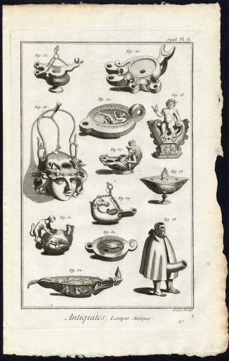 Antique Print-ANTIQUITIES-LAMPS-ROMAN-Pl. 9-Diderot-Benard-1751