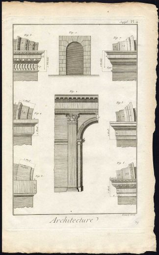 Antique Print-ARCHITECTURE-COLUMN-DORIAN ORDER-IONIAN-ARCH-Diderot-Benard-1751