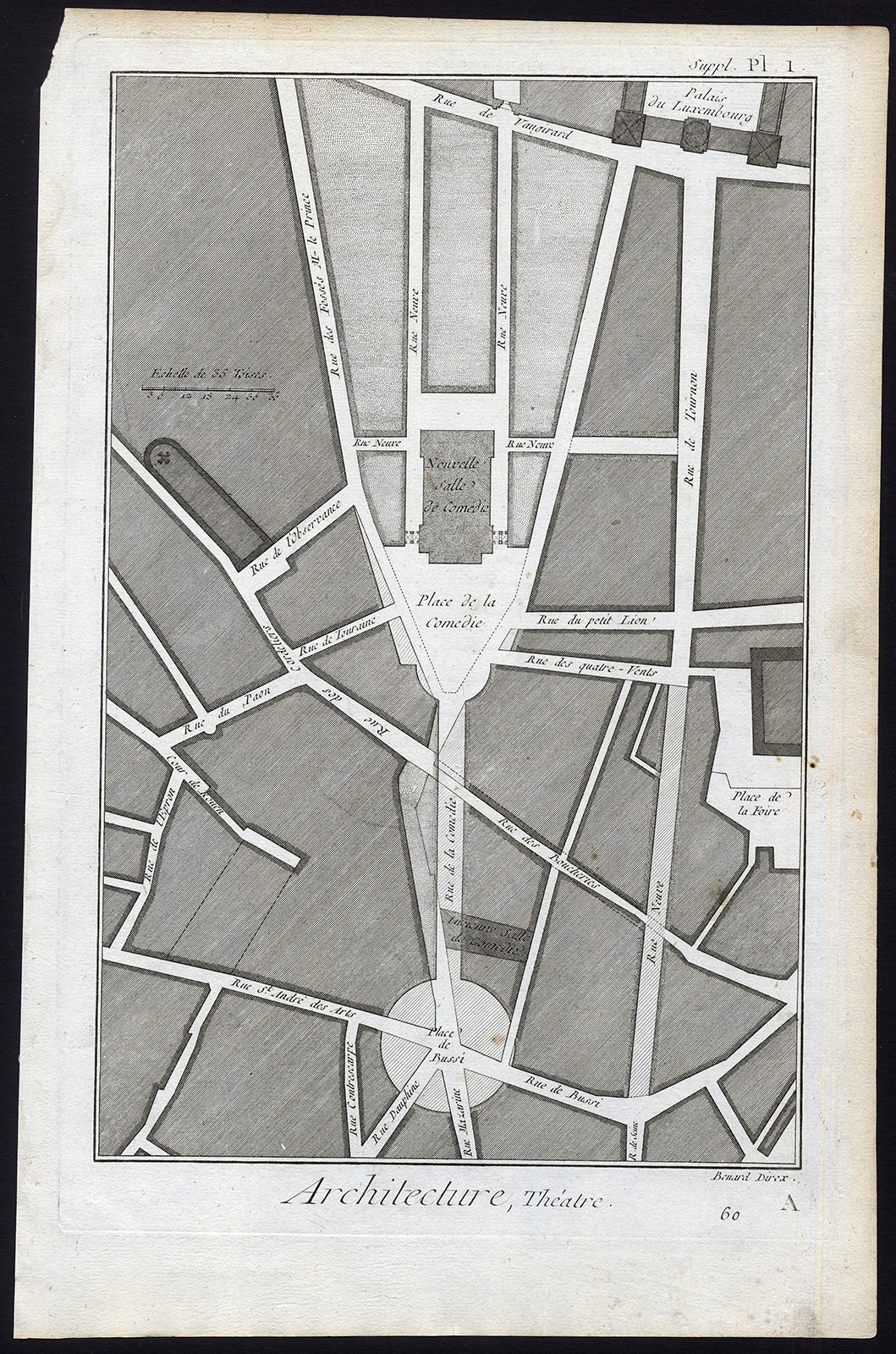 , 9 Antique Prints-ARCHITECTURE-COMEDIE FRANCAISE-PARIS-FRANCE-Diderot-Benard-1751, Pictura Antique Prints