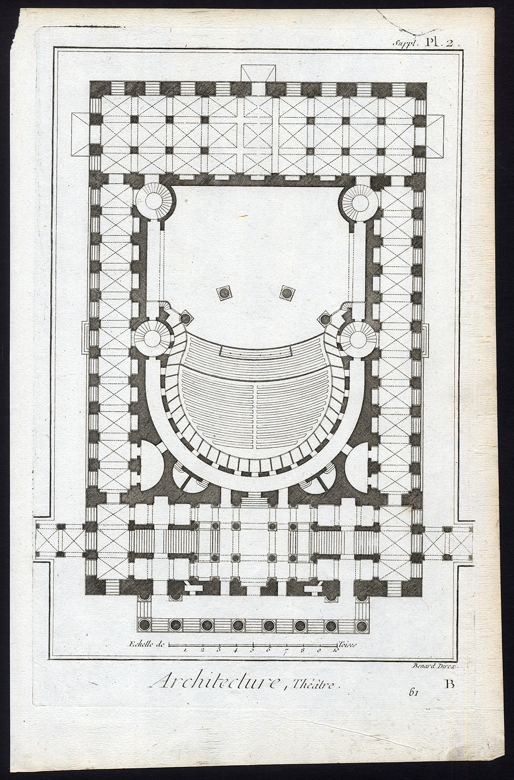 , 9 Antique Prints-ARCHITECTURE-COMEDIE FRANCAISE-PARIS-FRANCE-Diderot-Benard-1751, Pictura Antique Prints