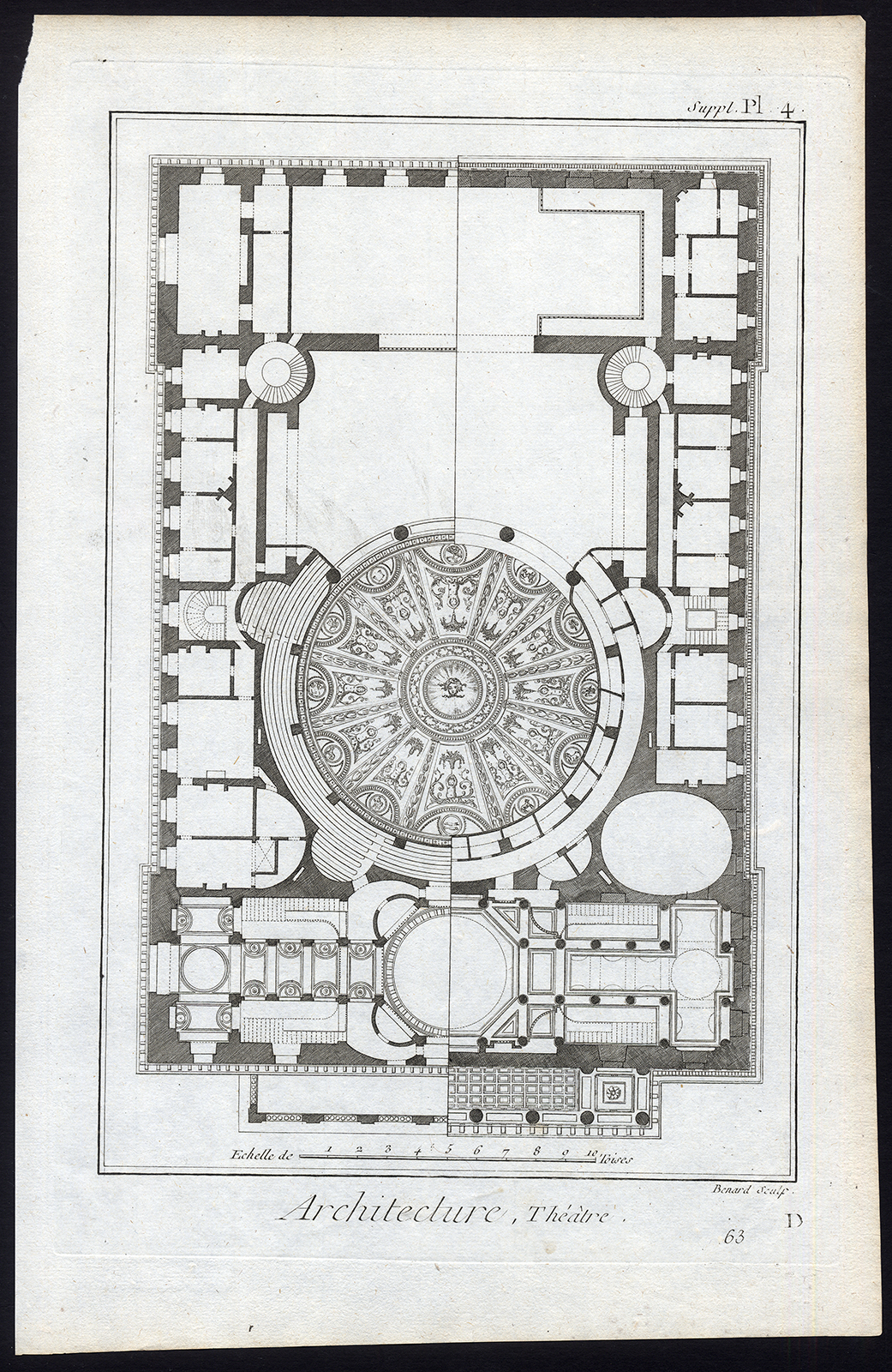 , 9 Antique Prints-ARCHITECTURE-COMEDIE FRANCAISE-PARIS-FRANCE-Diderot-Benard-1751, Pictura Antique Prints