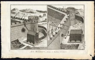 Antique Print-MILITARY-WARFARE-WEAPON-BATTERING RAM-CASTLE-Diderot-1751