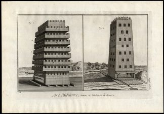 Antique Print-MILITARY-WARFARE-WEAPON-MOBILE TOWER-CASTLE-Diderot-1751