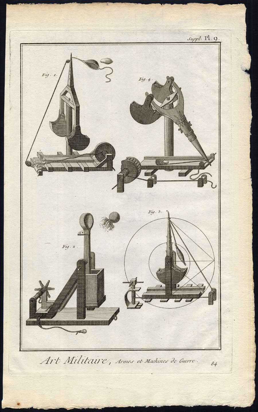, Antique Print-MILITARY-WARFARE-ANCIENT WEAPON-CATAPULT-Diderot-1751, Pictura Antique Prints