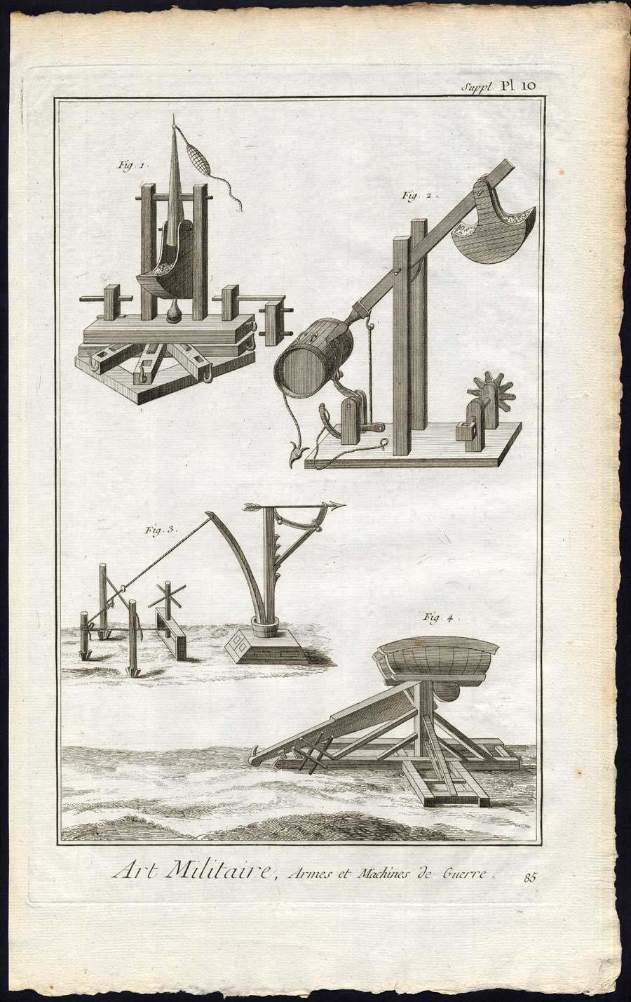 , Antique Print-MILITARY-WARFARE-WEAPON-CATAPULT-BALLISTA-Pl. 12-Diderot-1751, Pictura Antique Prints