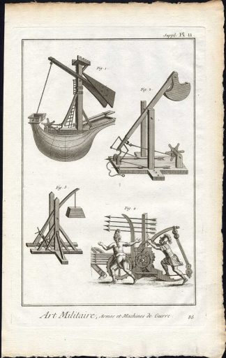 Antique Print-MILITARY-WARFARE-WEAPON-CATAPULT-TREBUCHET-Pl. 11-Diderot-1751