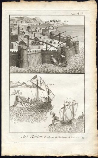 Antique Print-MILITARY-WARFARE-ANCIENT WEAPON-SHIP-GREECE-Diderot-1751