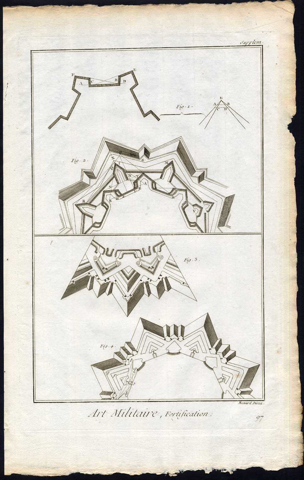 , Antique Print-MILITARY-WARFARE-FORTRESS-FORTIFICATION-Diderot-Benard-1751, Pictura Antique Prints