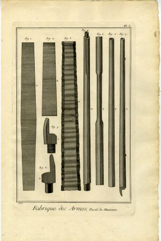 7 Antique Prints-MANUFACTURING OF WEAPONS-GUN-RIFLE-Diderot-Benard-1751