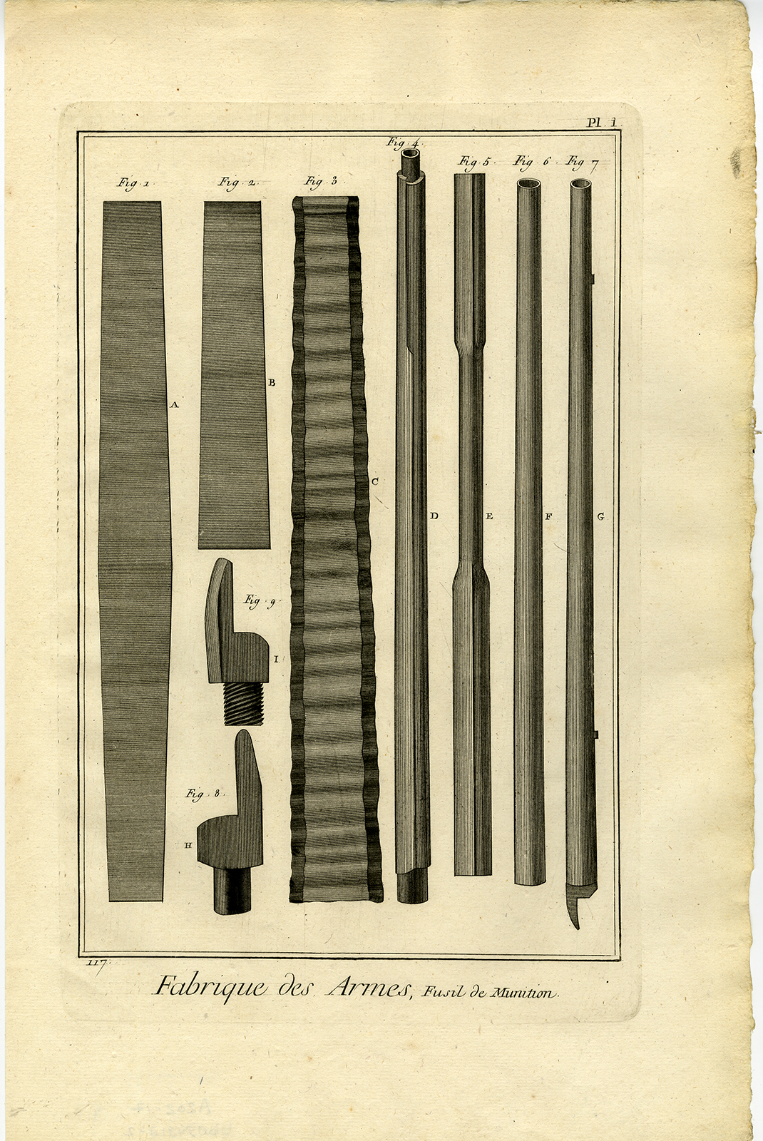 , 7 Antique Prints-MANUFACTURING OF WEAPONS-GUN-RIFLE-Diderot-Benard-1751, Pictura Antique Prints