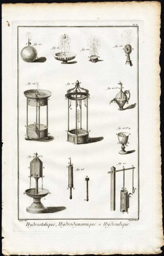 3 Antique Prints-HYDRAULICS-HYDRODYNAMICS-HYDROSTATICS-Diderot-Benard-1751