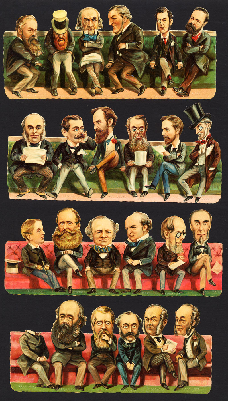 , 4 Antique Prints-SCARSE-ENGLISH-BRITISH POLITICIANS-CARICATURE-CHAMBERLAIN-1890, Pictura Antique Prints