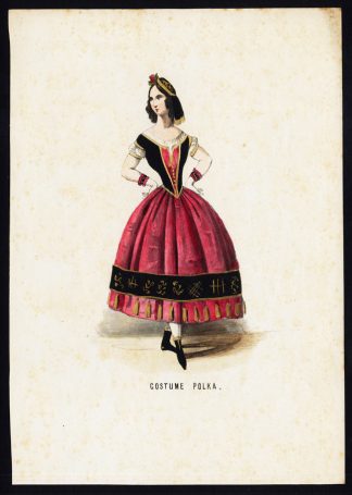 Antique Costume Print-POLKA-DANCING-DANCE-1850