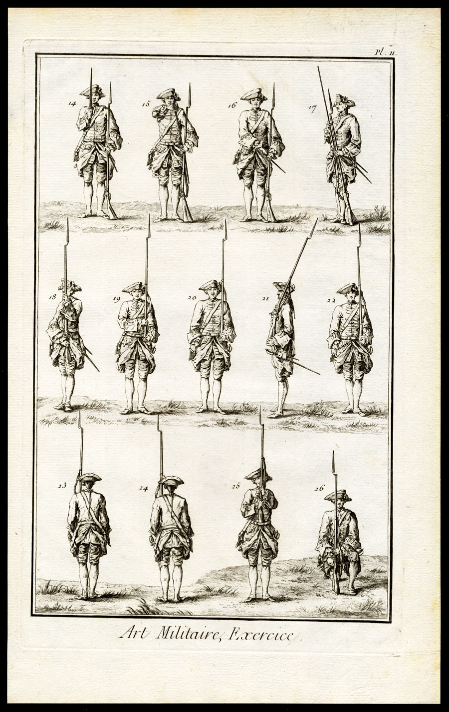 , 2 Antique Prints-MILITARY EXERCISE-DRILL-WEAPON-RIFLE-GUN-Diderot-1751, Pictura Antique Prints