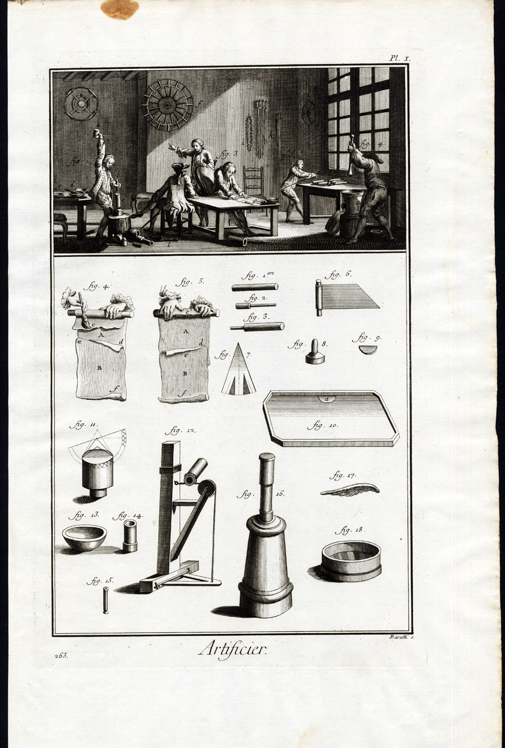 , 7 Antique Prints-PYROTECHNICS-FIREWORKS-EXPLOSIVES-ROCKET-Diderot-1751, Pictura Antique Prints