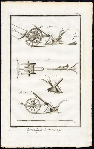 3 Antique Prints-AGRICULTURE-LABOUR-FARM-PLOUGH-TOOLS-Diderot-Prevost-1751