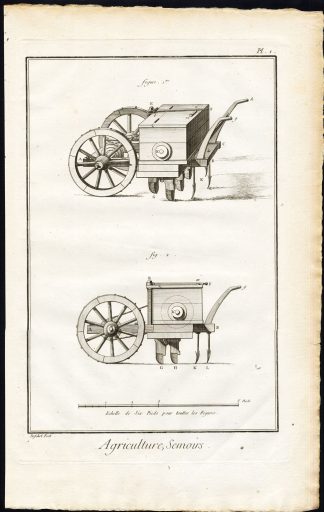 3 Antique Prints-AGRICULTURE-SEED DRILL-MACHINE-FARMING-Diderot-Defehrt-1751
