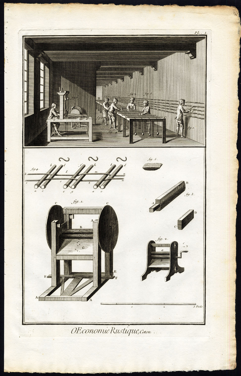 , 5 Antique Prints-AGRICULTURE-COTTON INDUSTRY-CLOTHING-ECONOMY-Diderot-1751, Pictura Antique Prints