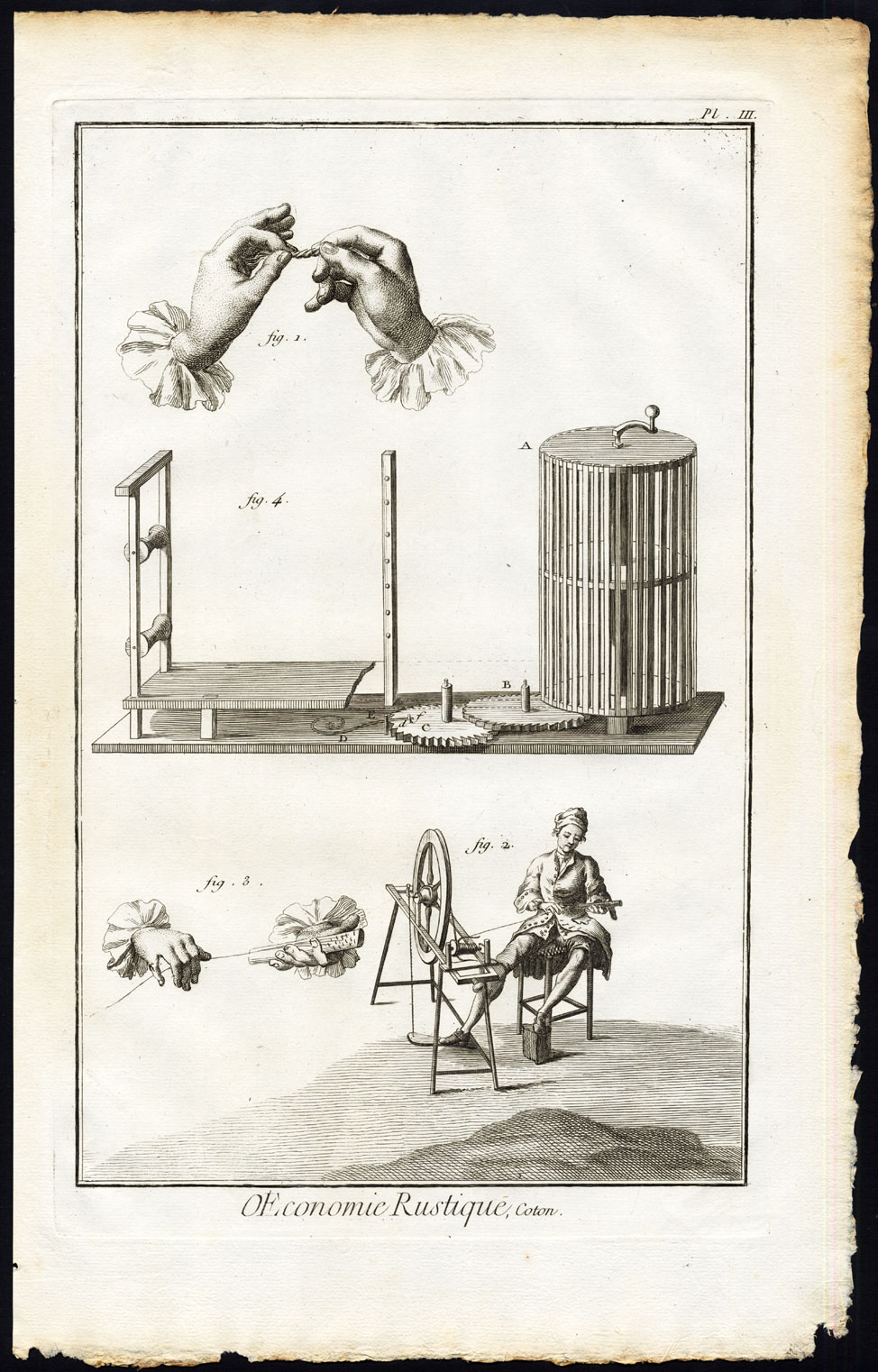 , 5 Antique Prints-AGRICULTURE-COTTON INDUSTRY-CLOTHING-ECONOMY-Diderot-1751, Pictura Antique Prints