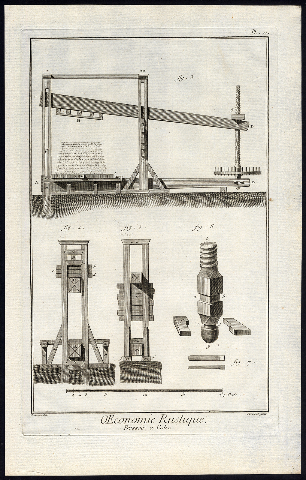 , 2 Antique Prints-AGRICULTURE-CIDRE PRESS-MACHINE-ECONOMY-Diderot-Defehrt-1751, Pictura Antique Prints