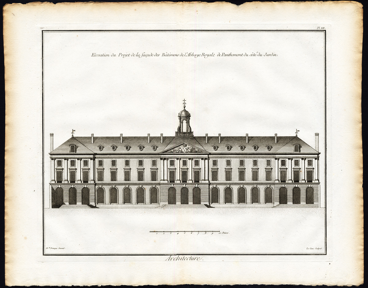 , 4 Antique Prints-ARCHITECTURE-ABBEY OF PENTHEMONT-PARIS-FRANCE-Diderot-1751, Pictura Antique Prints