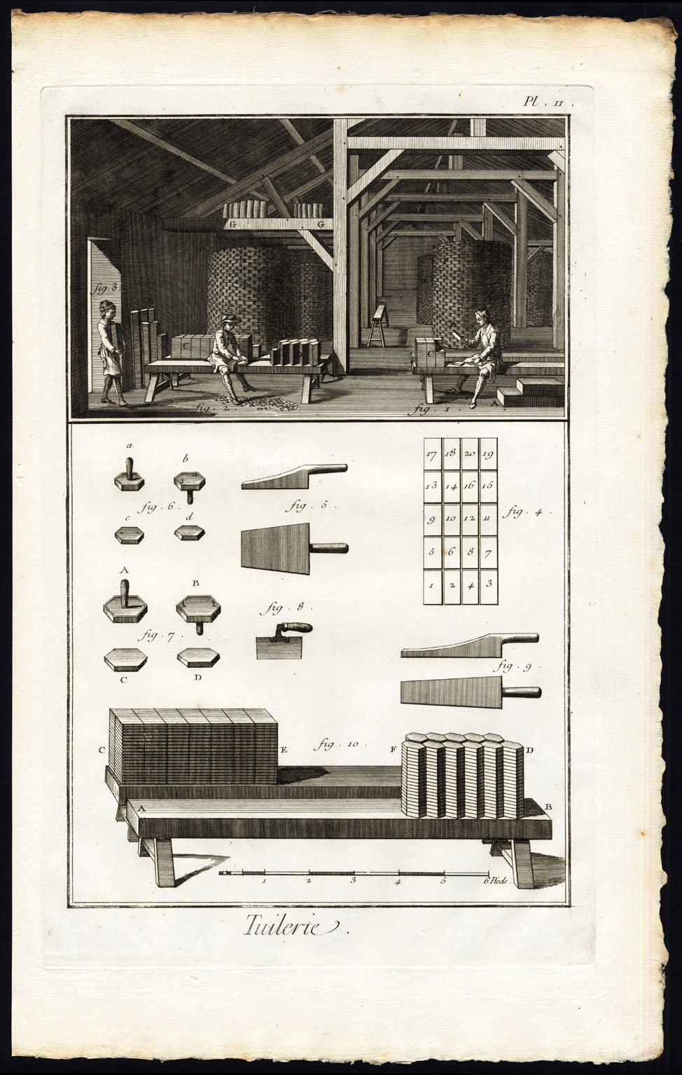 , 3 Antique Prints-TUILERIE-MANUFACTURING OF TILES-FACTORY-INDUSTRY-Diderot-1751, Pictura Antique Prints