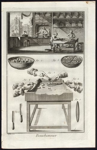 Antique Print-BOUCHONNIER-CORK MAKER-PLUG-WORKSHOP-Diderot-Defehrt-1751