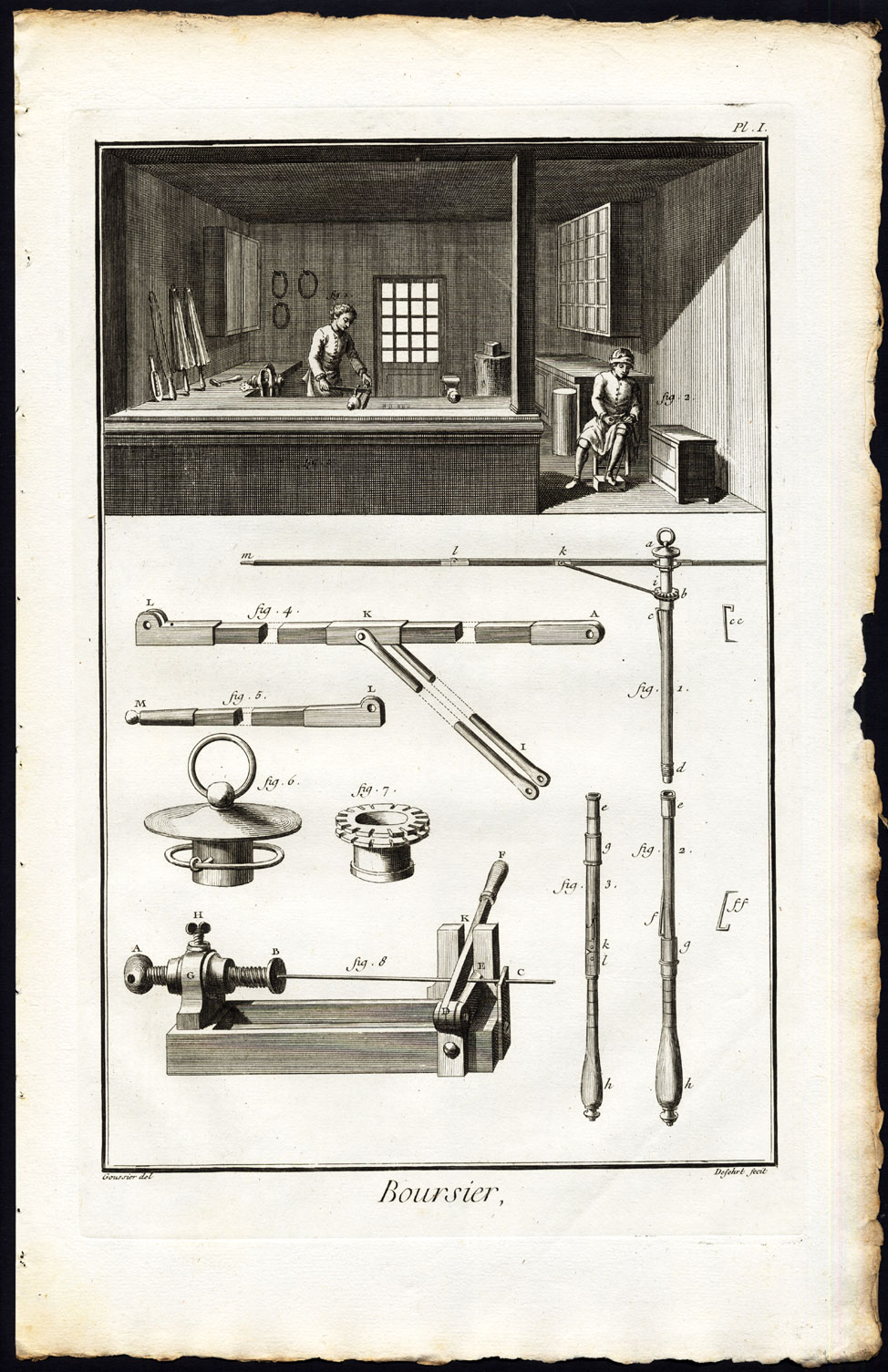 , 3 Antique Prints-BOURSIER-PURSE MAKER-HEADGEAR-UMBRELLA-Diderot-Defehrt-1751, Pictura Antique Prints