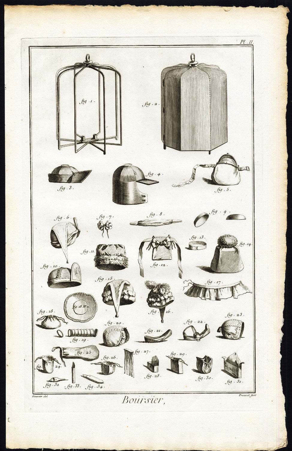 , 3 Antique Prints-BOURSIER-PURSE MAKER-HEADGEAR-UMBRELLA-Diderot-Defehrt-1751, Pictura Antique Prints