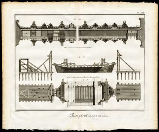 6 Antique Prints-CARPENTRY-PONTOON BRIDGE-ROUEN-FRANCE-MILITARY-Diderot-1751