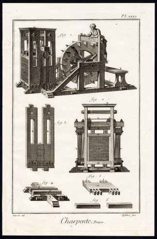 Antique Print-CARPENTRY-CARPENTER-CONSTRUCTION-PRESS-INDUSTRY-Diderot-1751
