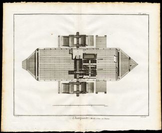 2 Antique Prints-CARPENTRY-CARPENTER-MILL WHEELER-BOAT-WATERWHEEL-Diderot-1751