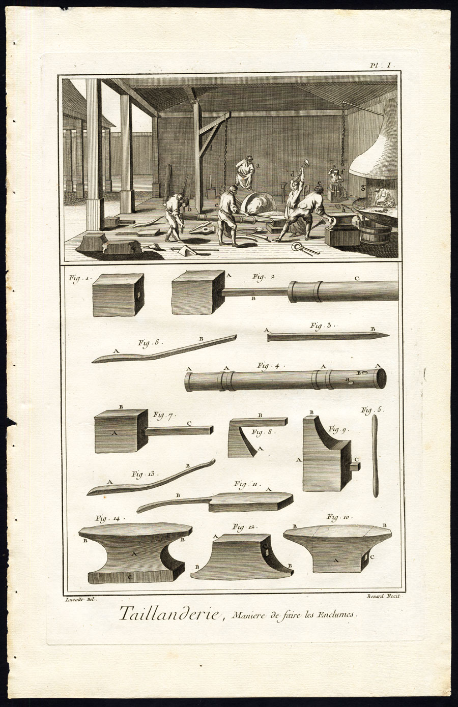 , 10 Antique Prints-TOOLMAKER-FORGING-WORKSOP-TAIILANDERIE-Diderot-Benard-1751, Pictura Antique Prints