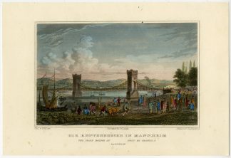 Antique Print-RIVER-CHAIN BRIDGE-MANNHEIM-GERMANY-William-Hablitschek-ca. 1850