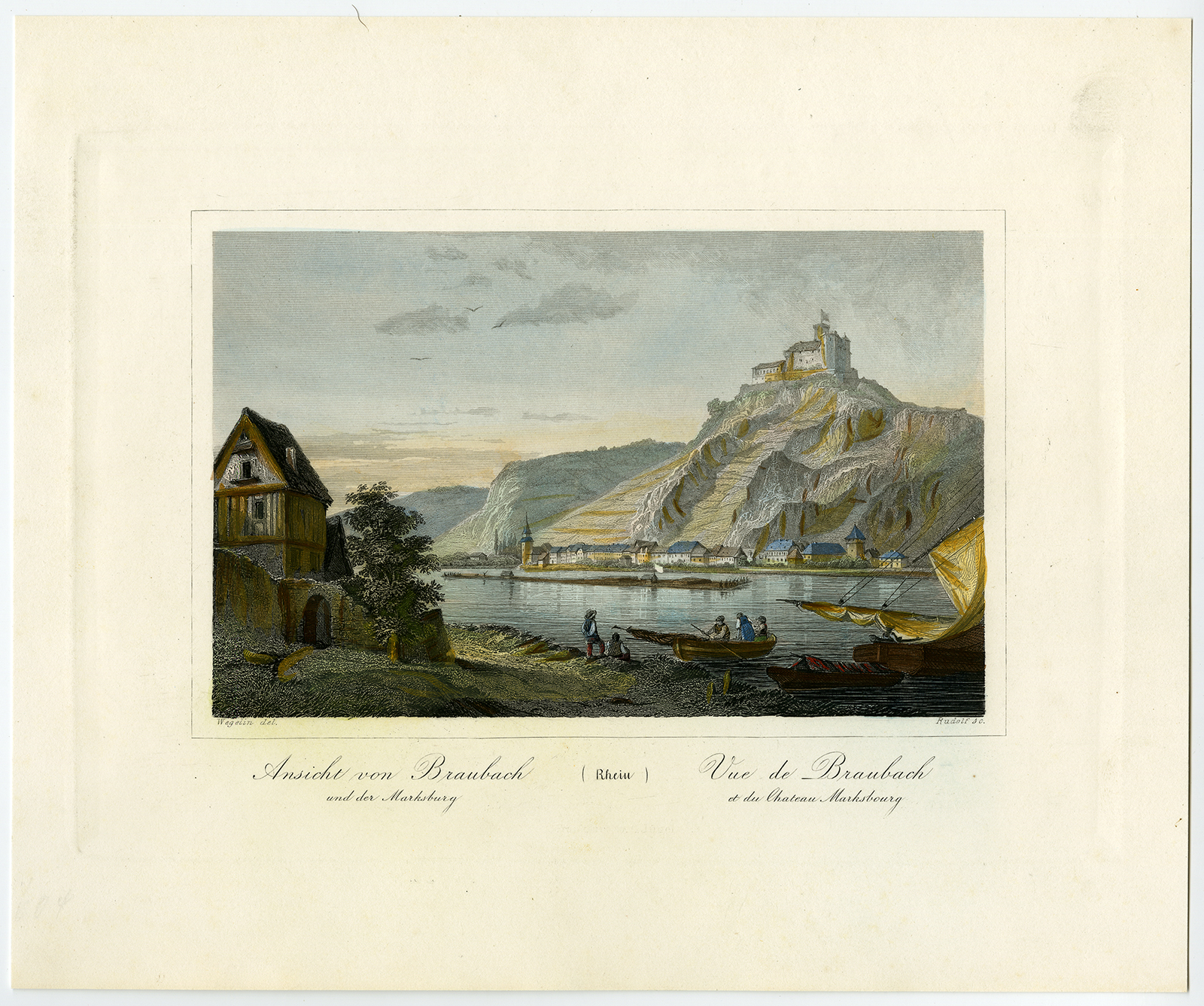 , Antique Print-CASTLE MARKSBURG-BRAUBACH-RHINE-GERMANY-Wegelin-Rudolf-ca. 1850, Pictura Antique Prints