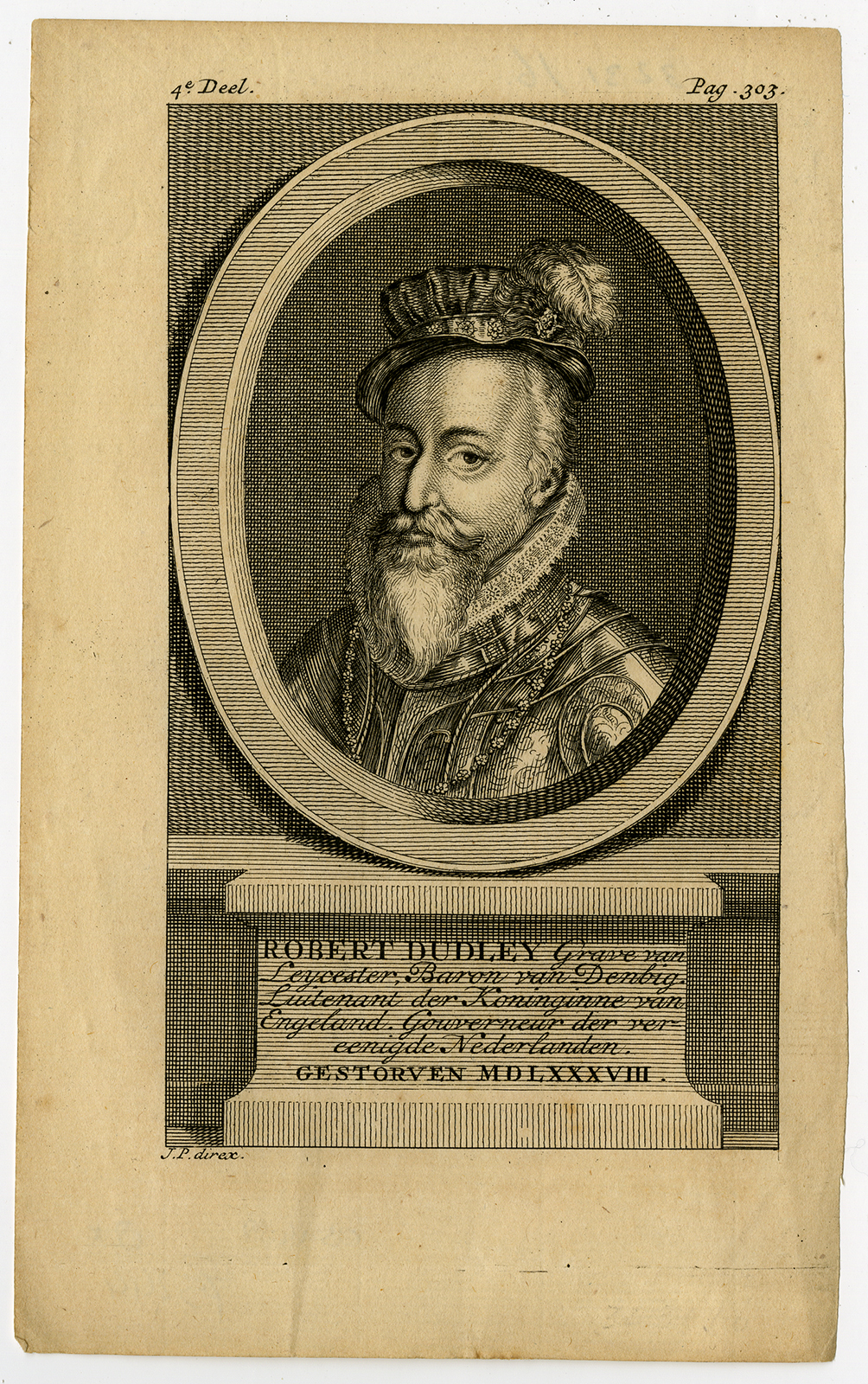 , Antique Print-PORTRAIT-ROBERT DUDLEY-EARL-LEICESTER-J. Punt-1751, Pictura Antique Prints