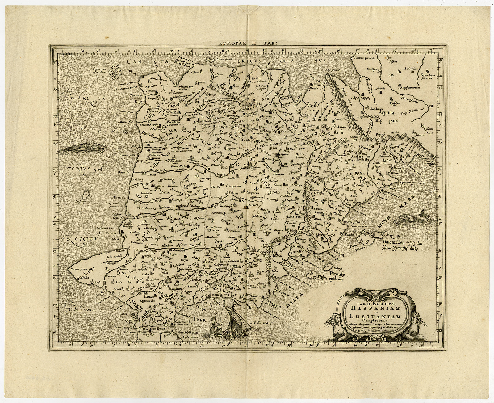 , Antique Print-SPAIN-PORTUGAL-Ptolemy-Mercator-1698, Pictura Antique Prints