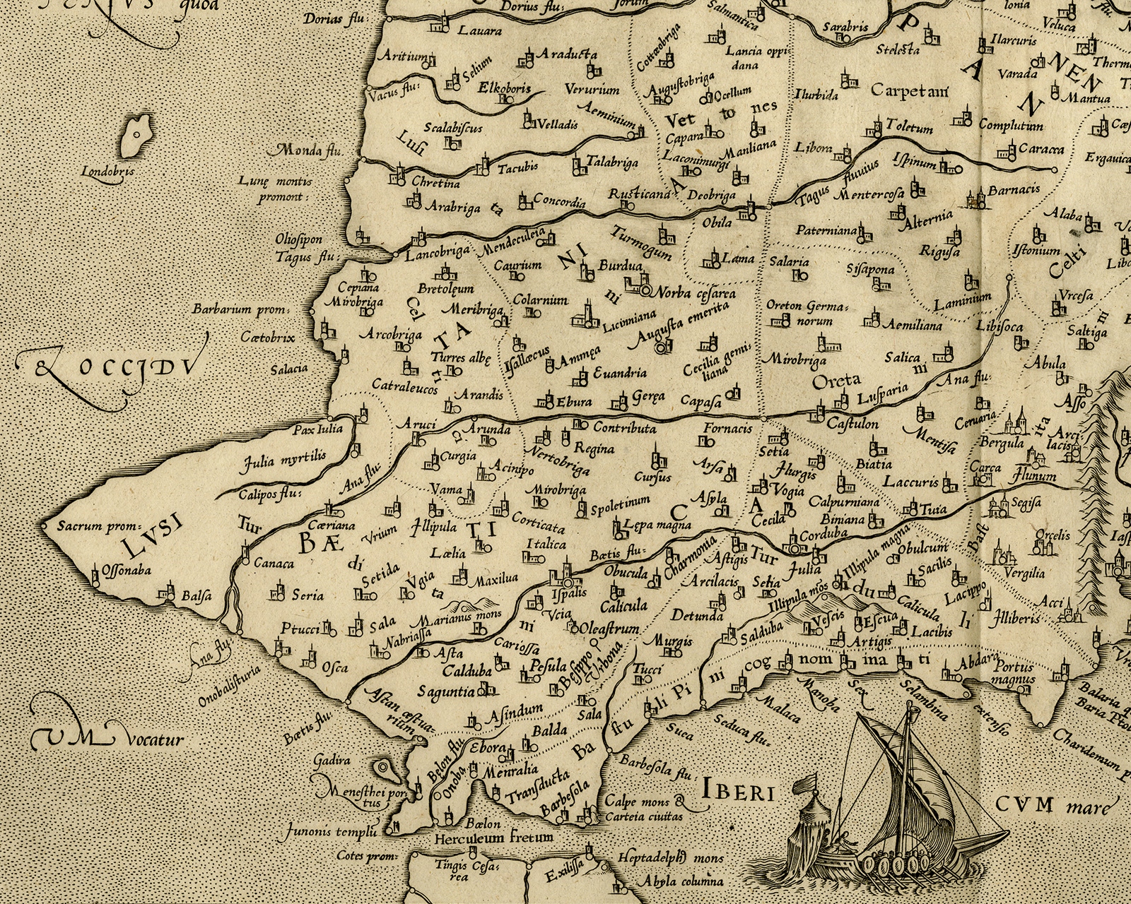 , Antique Print-SPAIN-PORTUGAL-Ptolemy-Mercator-1698, Pictura Antique Prints