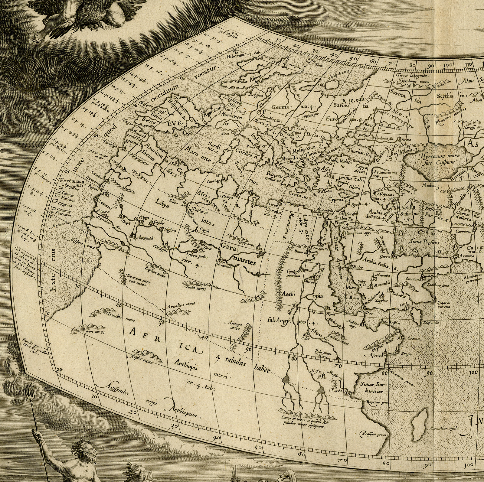 , Antique Print-WORLDMAP-ANCIENT WORLD-Ptolemy-Mercator-1698, Pictura Antique Prints