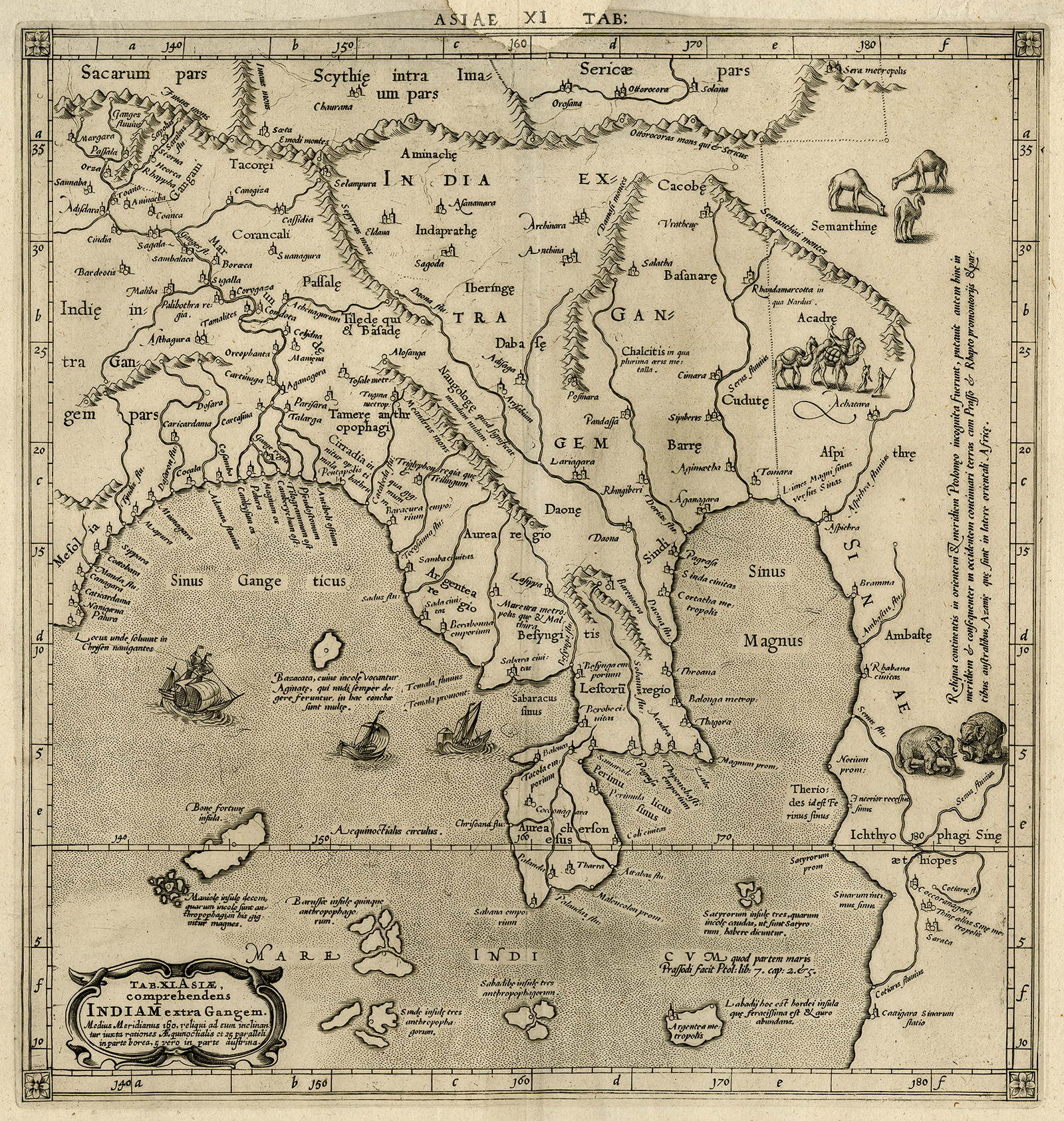 , Antique Print-ASIA-INDIA-ELEPHANTS-Ptolemy-Mercator-1698, Pictura Antique Prints