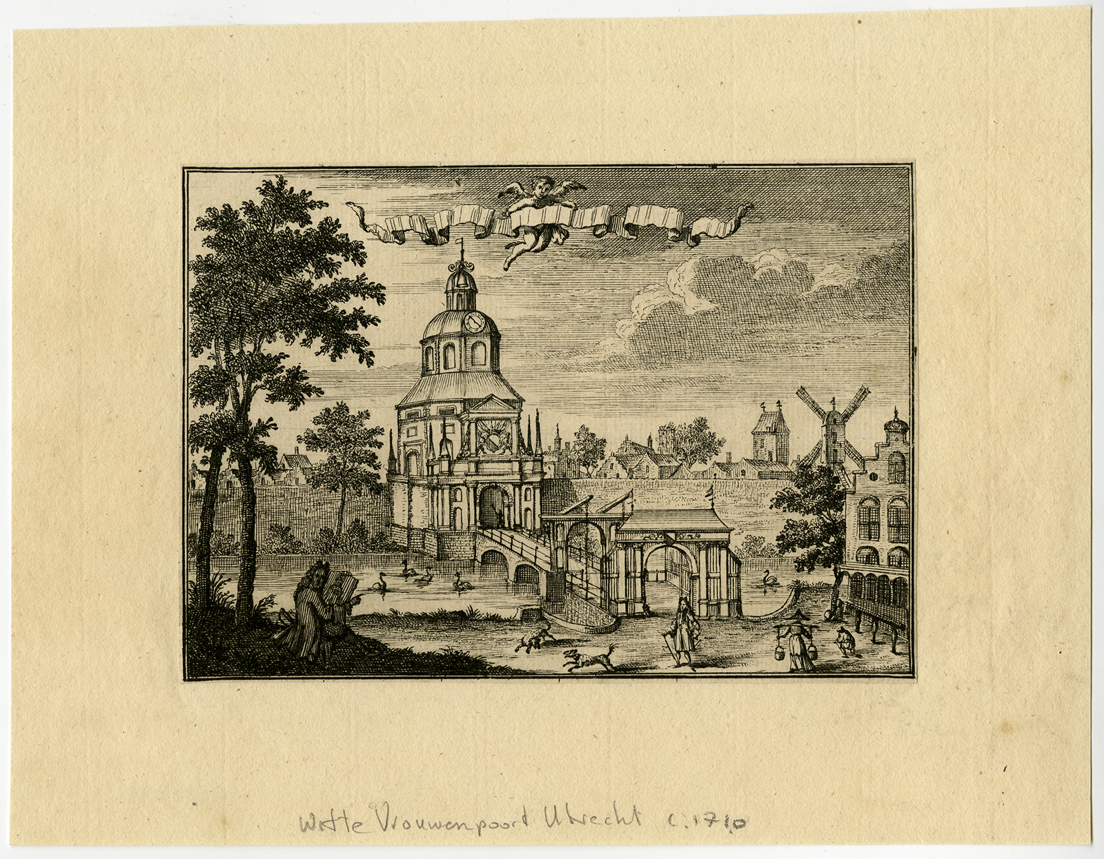 , Rare Antique Print-VIEW-WITTEVROUWENPOORT-GATE-UTRECHT-Anonymous-c.1710, Pictura Antique Prints